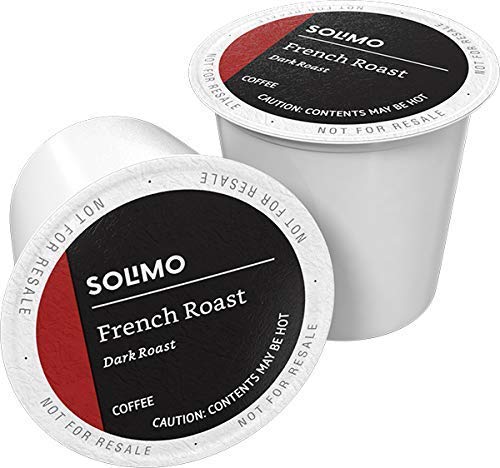 Solimo dark roast packaging shows bold, convenient single-serve coffee