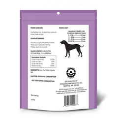 Solimo Duck Jerky Dog Treats 2 lb bag back detailing ingredients and size