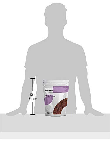 Solimo brand label on duck jerky dog treats package