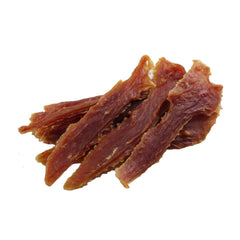 Close-up of Solimo duck jerky texture highlighting chewiness
