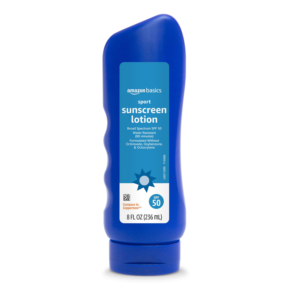 Solimo Sport Sunscreen Lotion 8oz bottle provides SPF 50 protection.