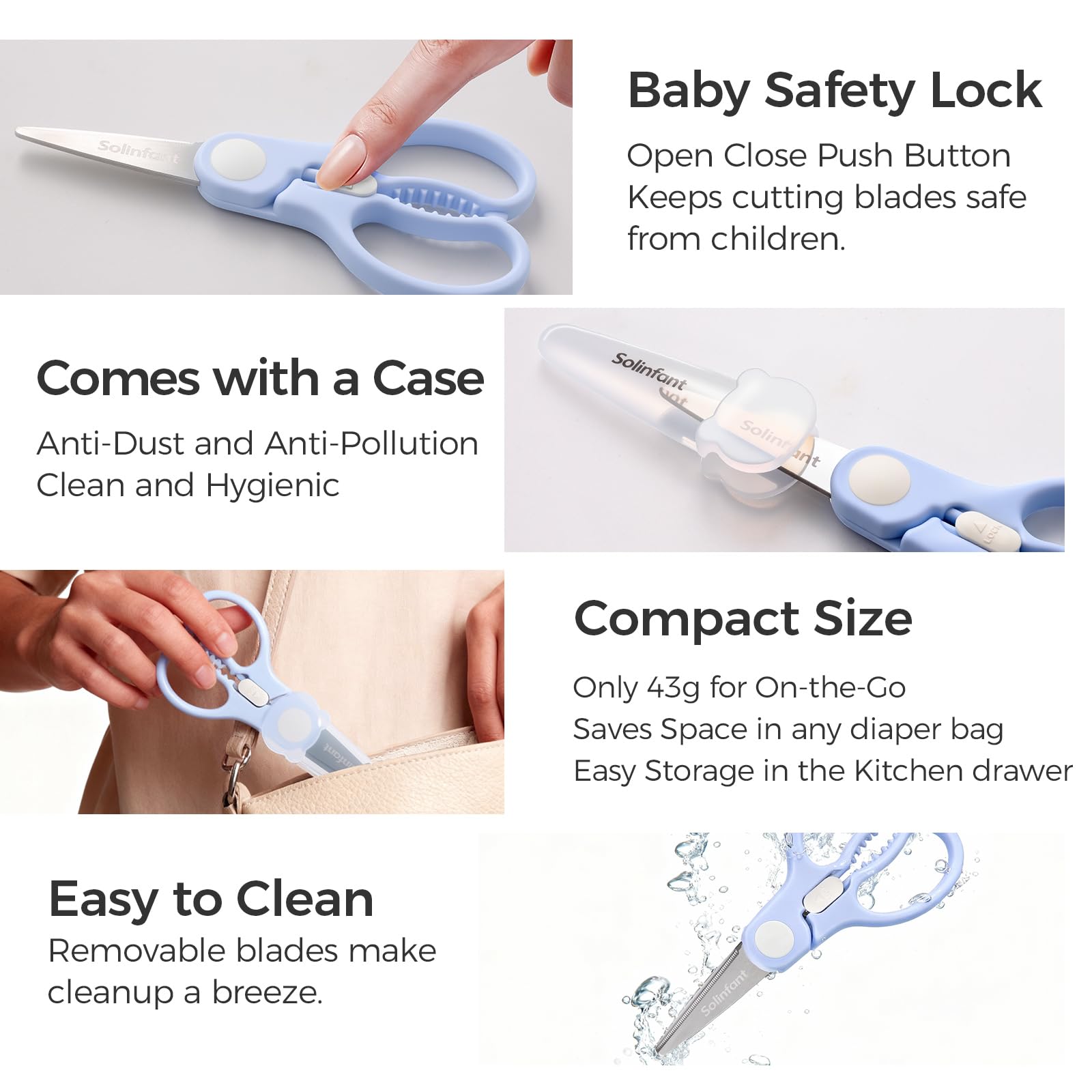 Solinfant premium stainless steel durability and rust resistance, dishwasher safe.