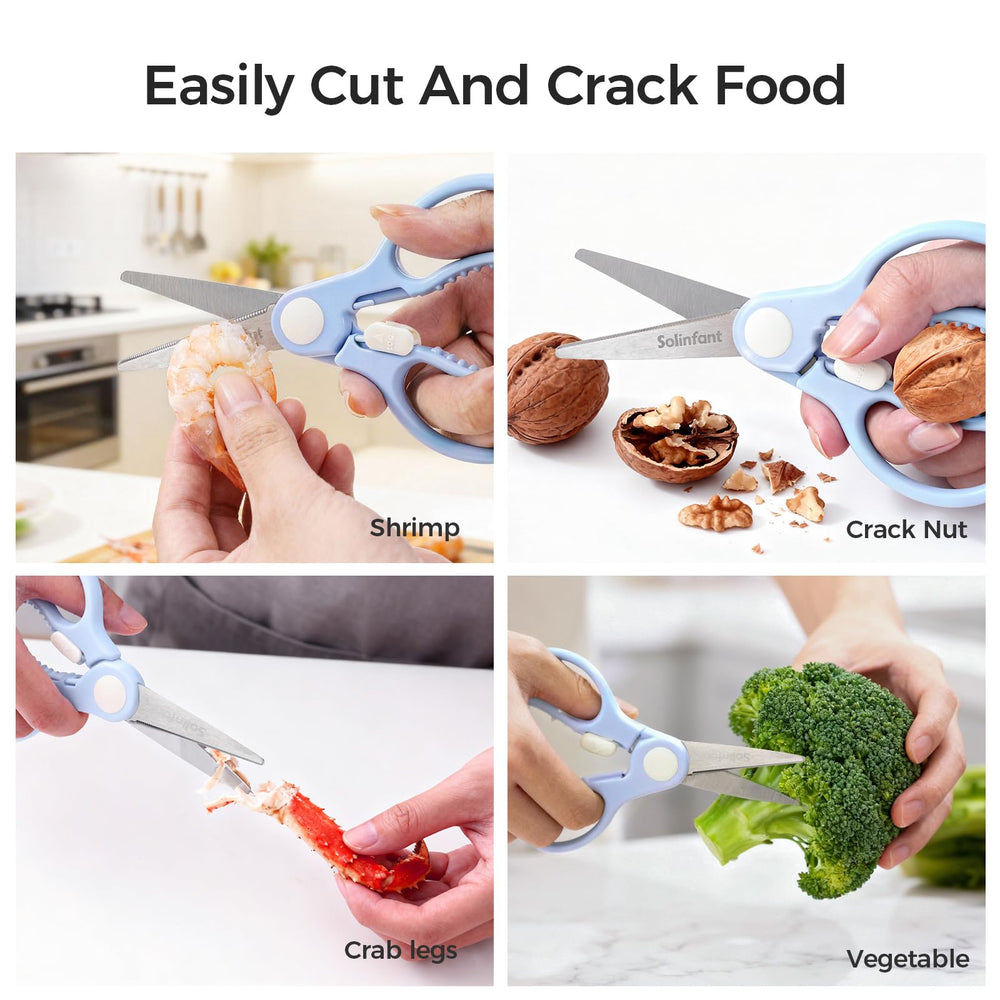 Solinfant jagged-edge design grips food securely for precise cuts.