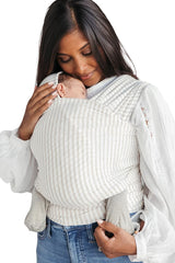 Solly Baby Wrap in driftwood stripe close-up showing buttery-soft fabric for newborn comfort