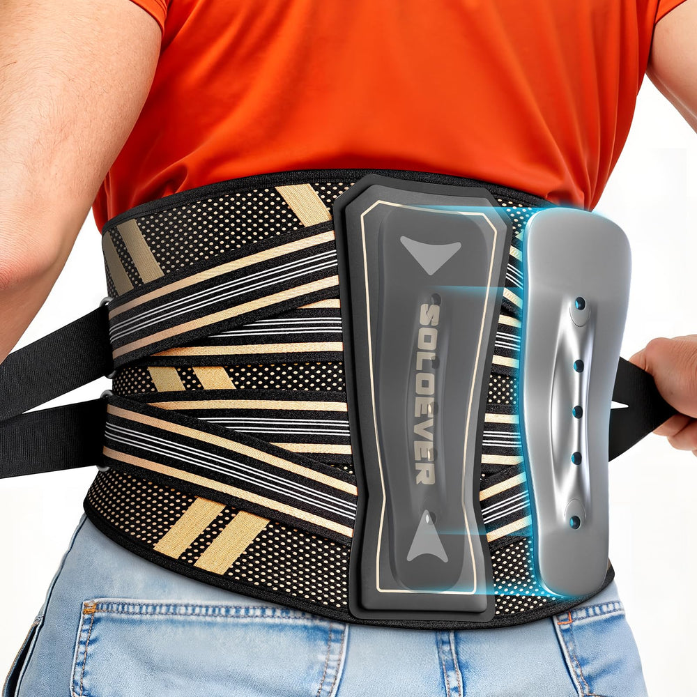 SOLOEVER ultra breathable back brace front view for daily comfort.
