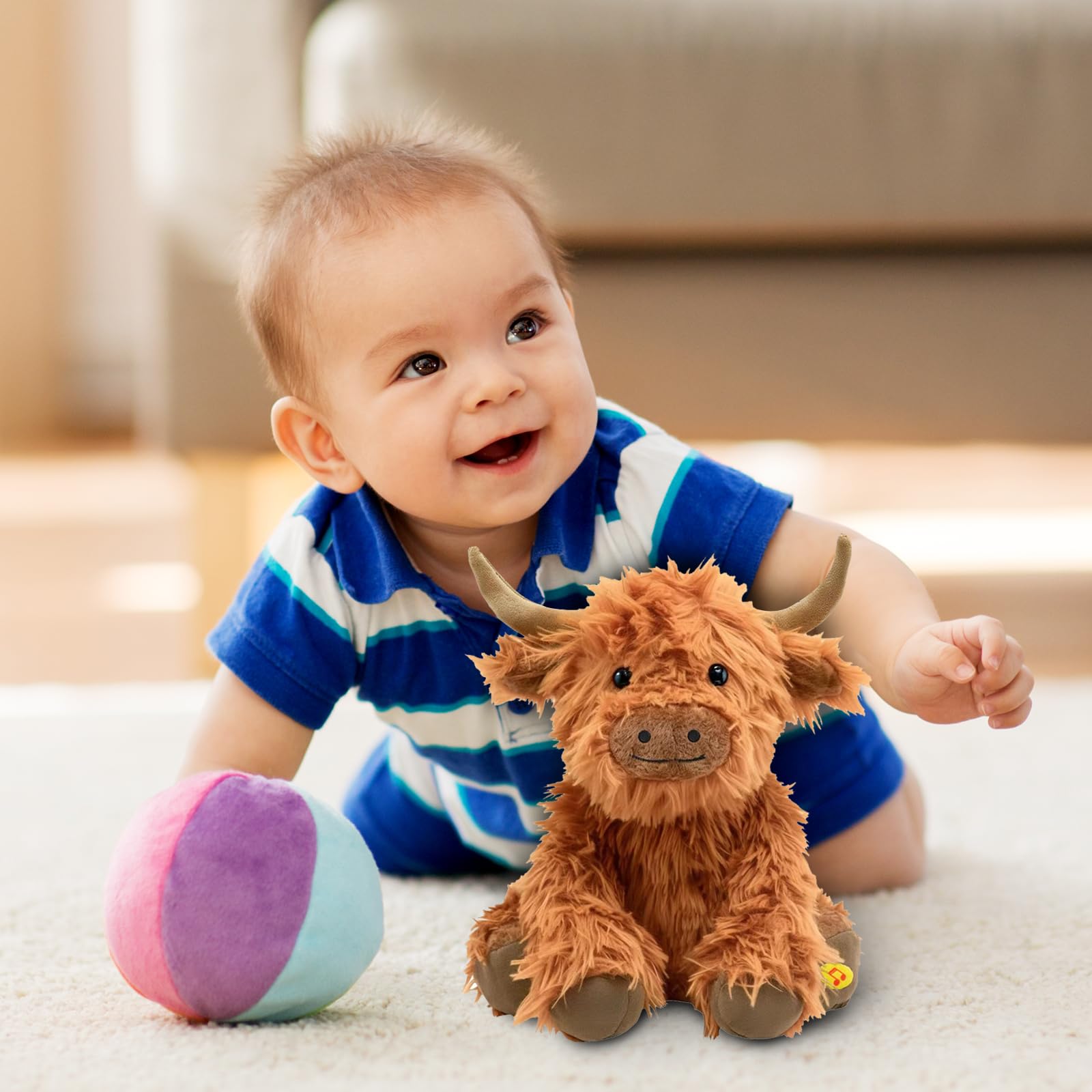 SOLPOBEI cow plush in a playtime setting for stories and adventures.