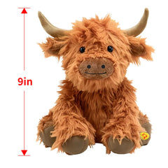 SOLPOBEI music Highland cow plush shown in a cozy living room for cuddling.