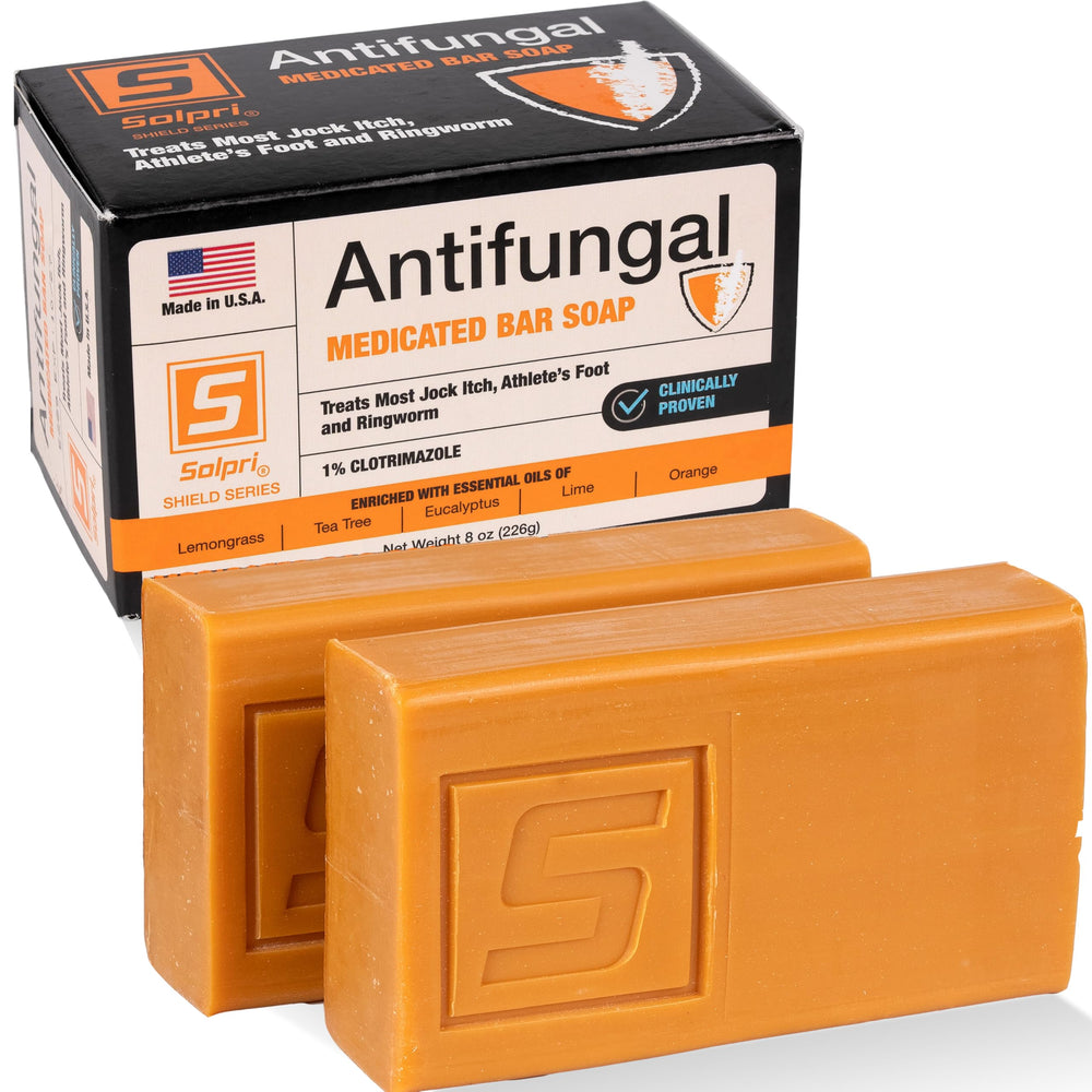 Solpri Shield 1% Clotrimazole bar front view for effective skin fungus relief.