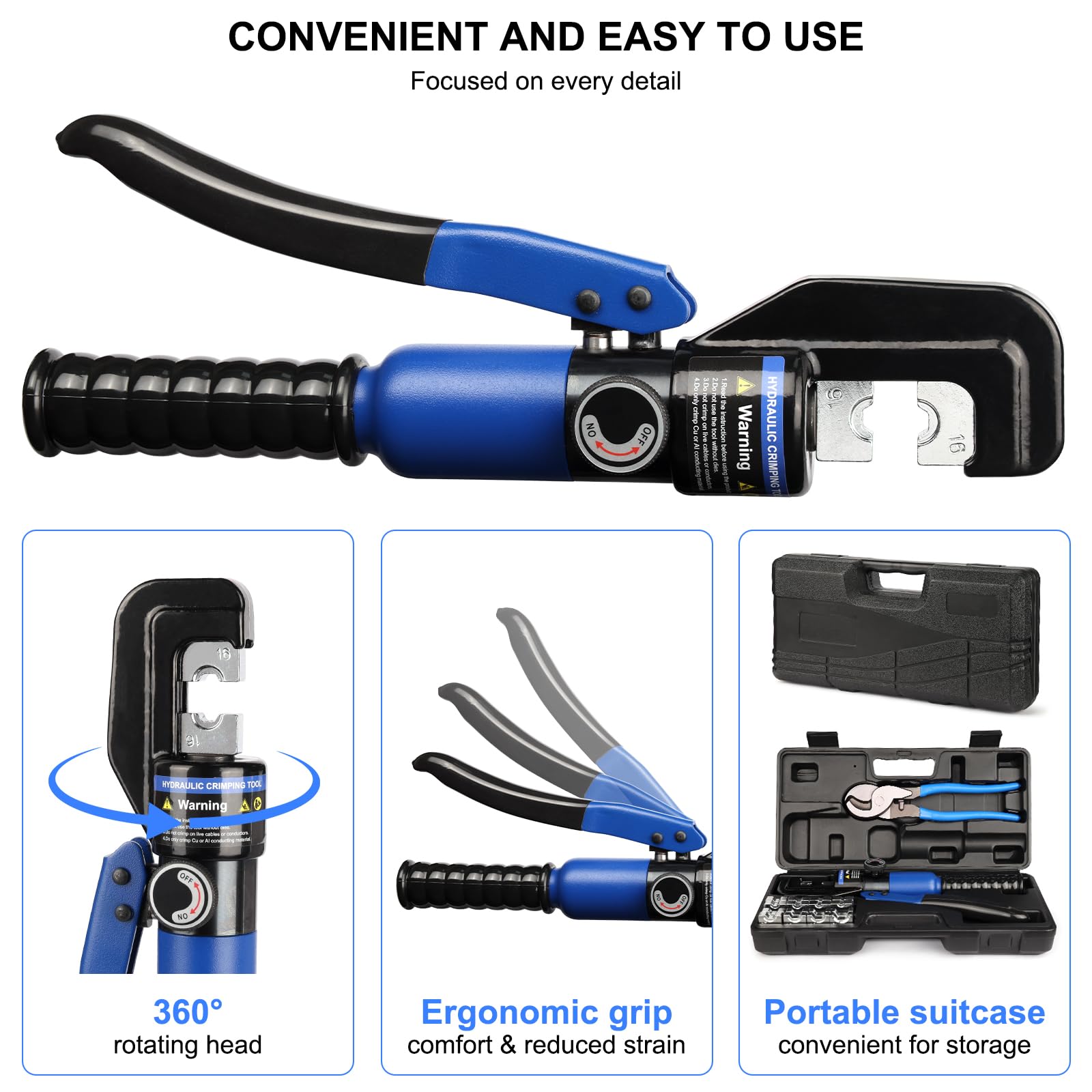 Solsop application shown crimping battery cables to lugs.