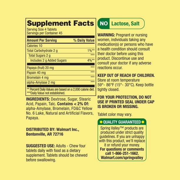 Somall Spring Valley Papaya Enzyme Complex chewable tablets ready to take