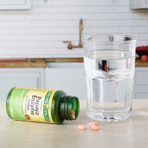 Somall Spring Valley Papaya Enzyme Complex dosage info clarifies four tablets daily