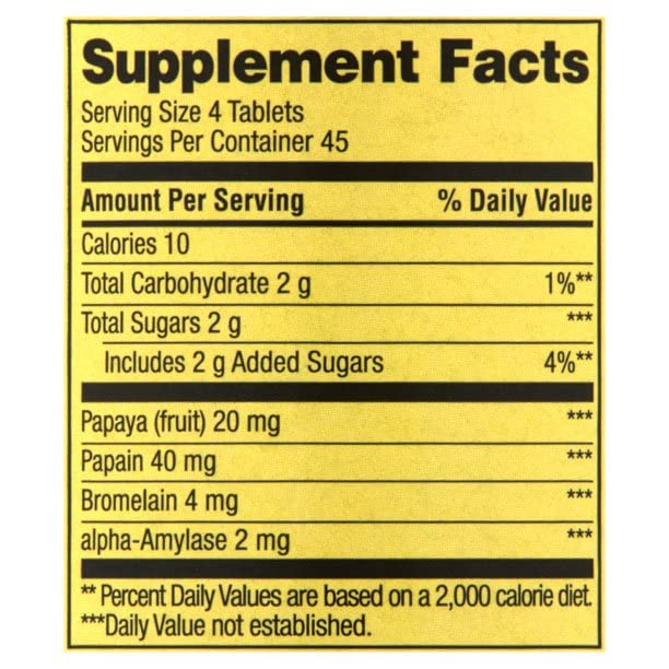 Somall Spring Valley Papaya Enzyme Complex ingredients label emphasizes vegetarian and gluten free formula