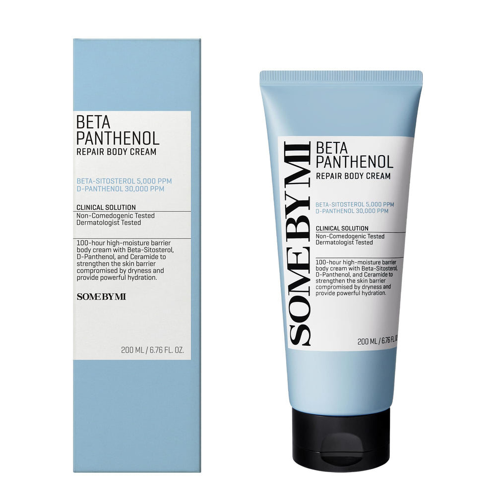 SOME BY MI Beta-Panthenol Repair Body Cream packaging backside with usage notes