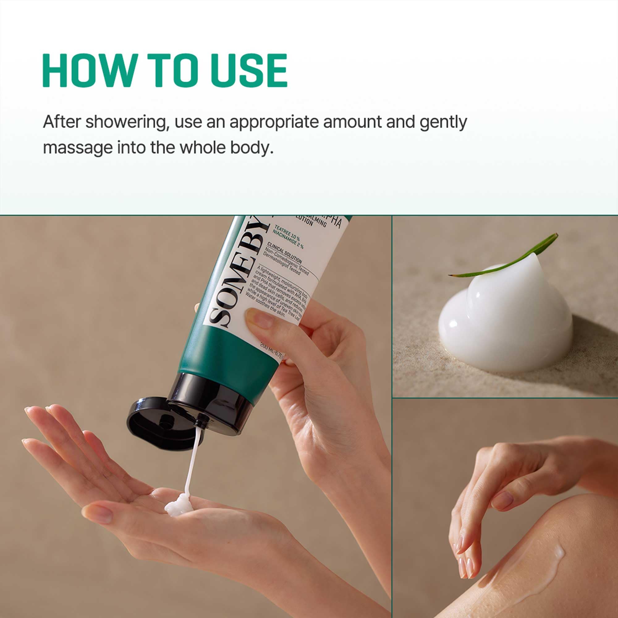 SOME BY MI Miracle Body Lotion application routine demonstrates quick, comfortable daily use.
