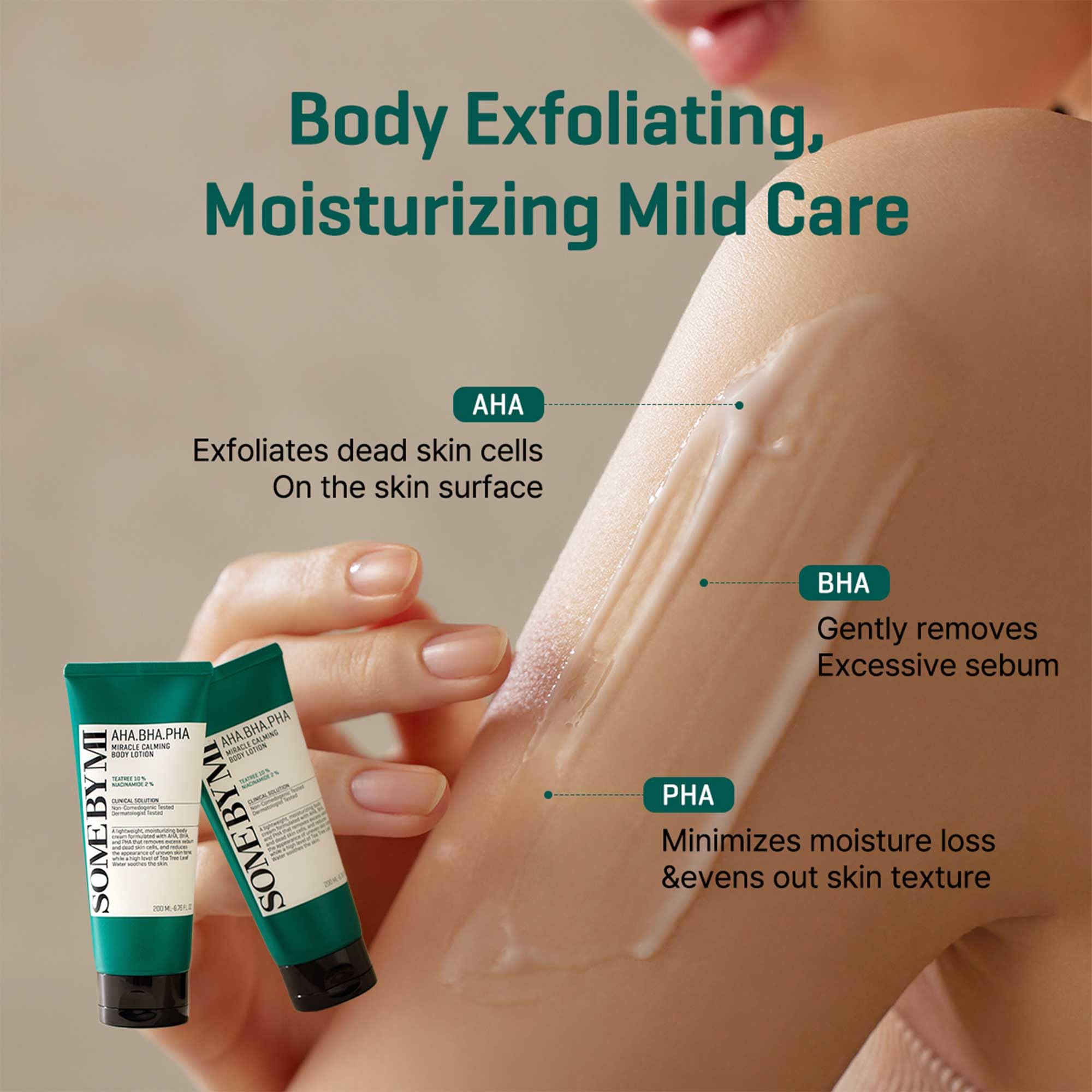 SOME BY MI Miracle Body Lotion ingredients Centella image highlights soothing skin barrier support.