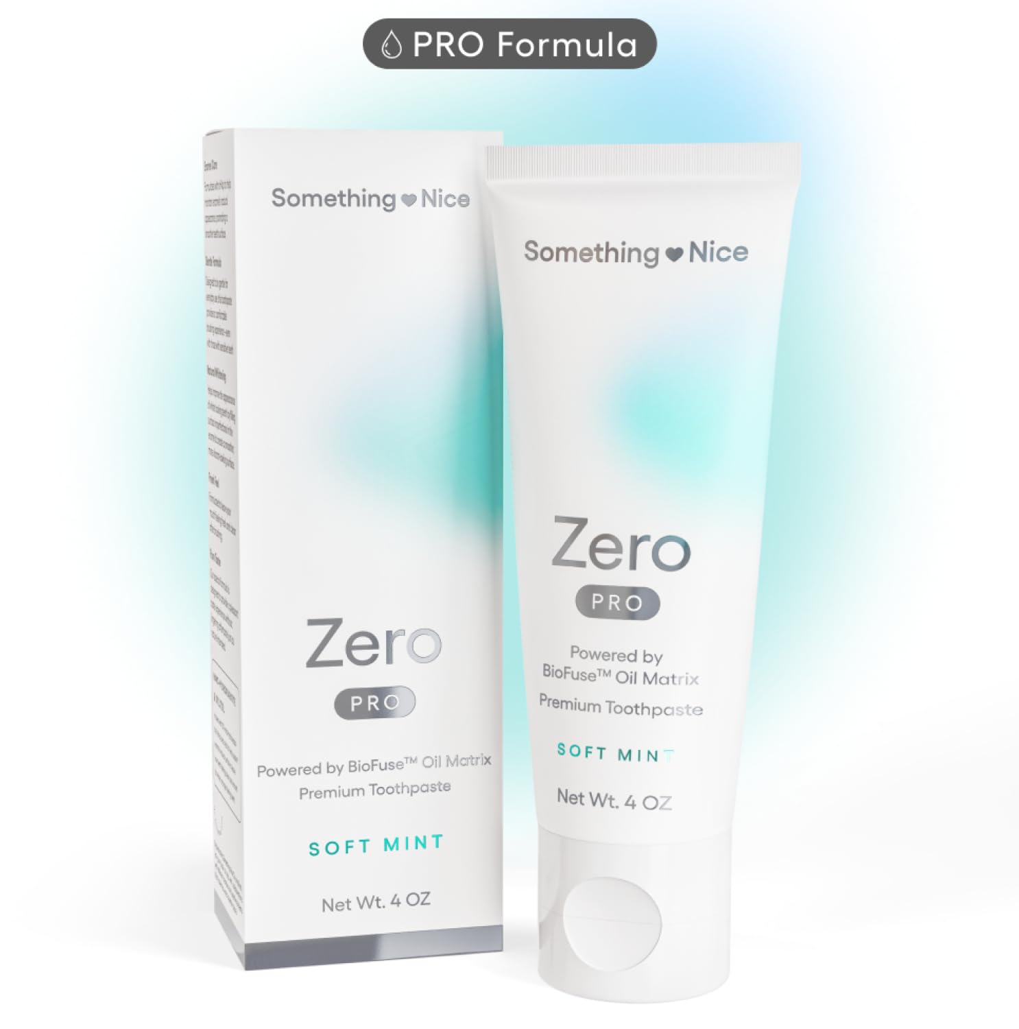 Something Nice Zero Pro toothpaste mint swirl indicates fresh breath potential.