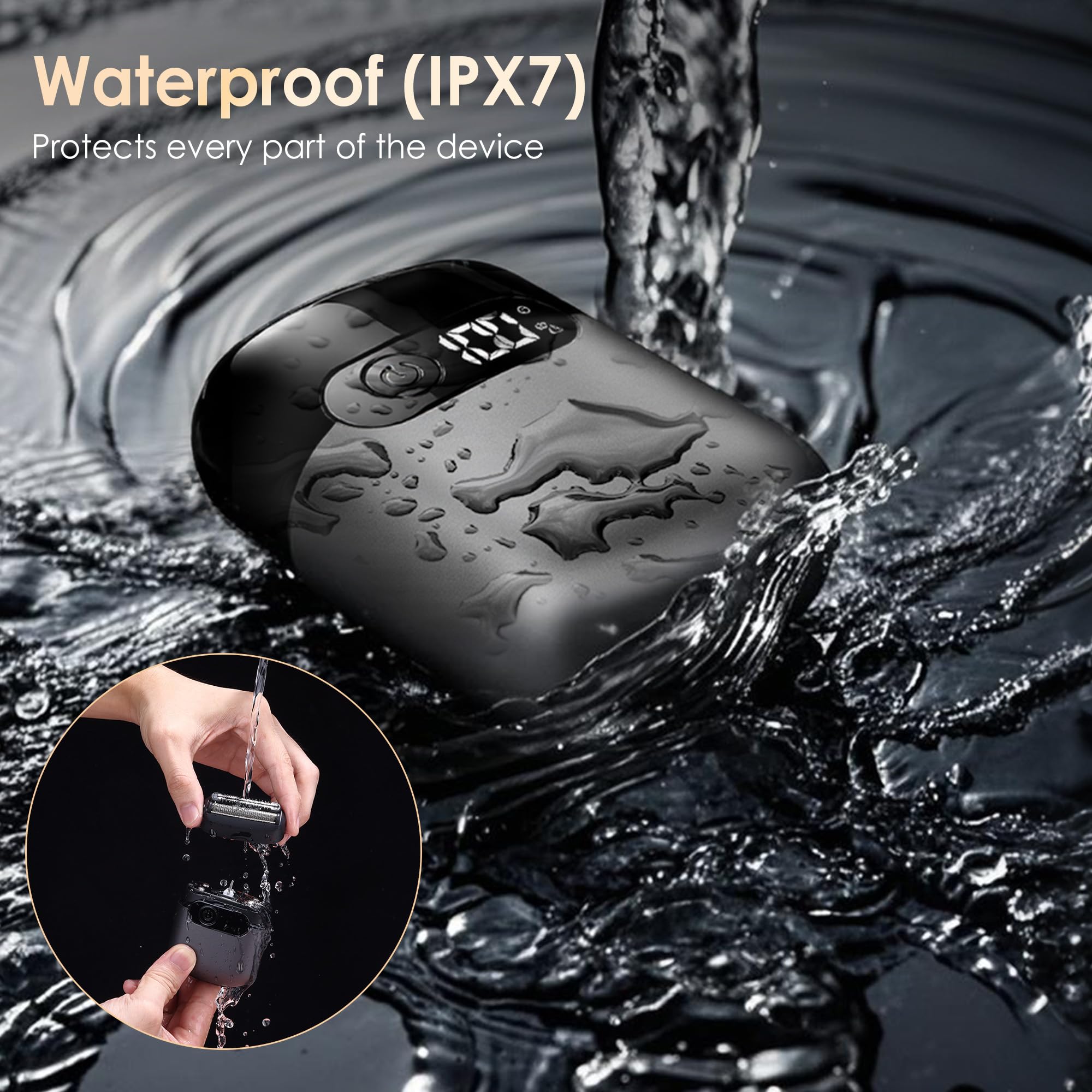 IPX7 waterproof design for wet and dry shaving and easy cleaning
