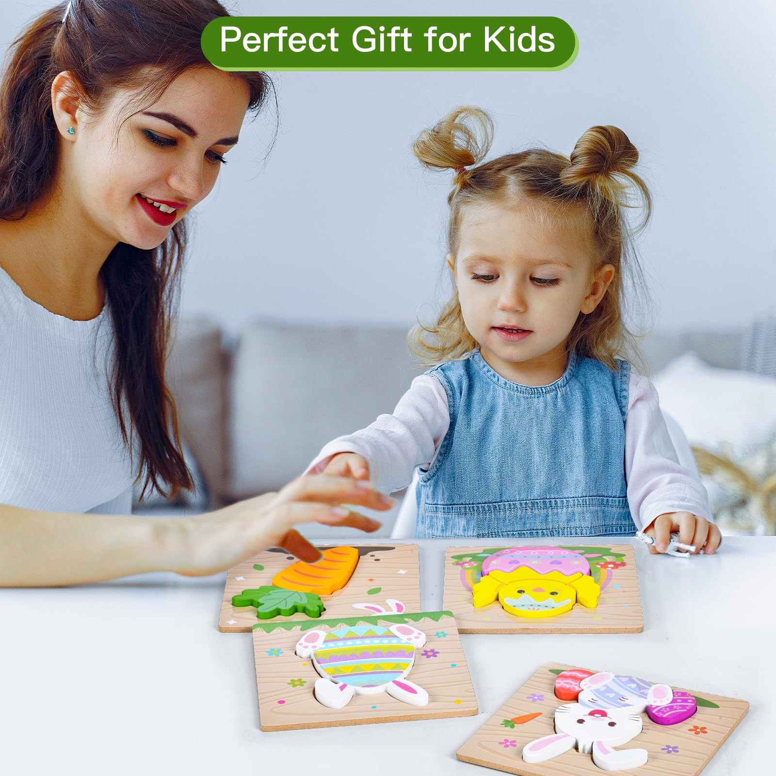 Sondatery 4-pack wooden Easter puzzles in protective packaging ideal as gifts