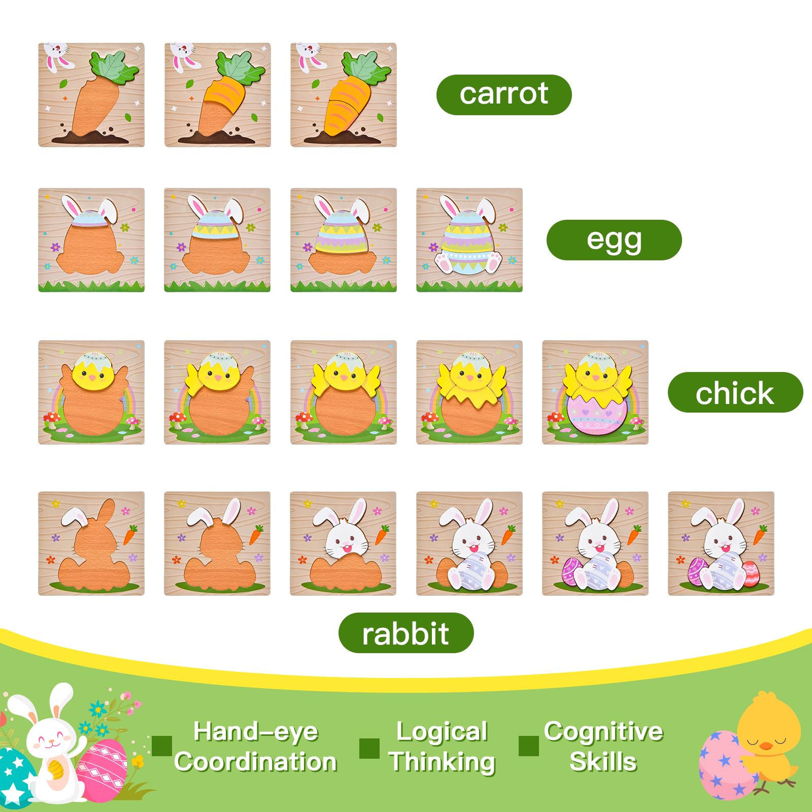 Sondatery wooden Easter carrot puzzle supports hand-eye coordination during play