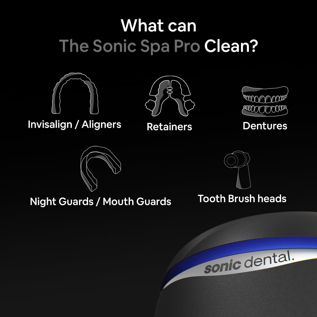 Sonic Pro dental cleaner with lid open and tank visible for easy loading of dentures