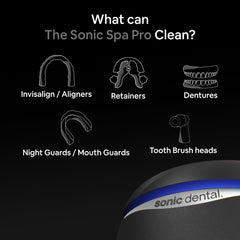 Sonic Pro dental cleaner with lid open and tank visible for easy loading of dentures