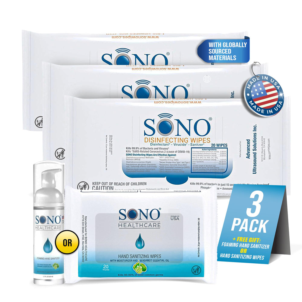 SONO disinfecting wipes in a 60-count pack for quick on-the-go surface cleaning.
