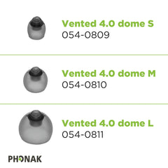 Pack shot showing 10-pack replacement domes for Phonak devices.