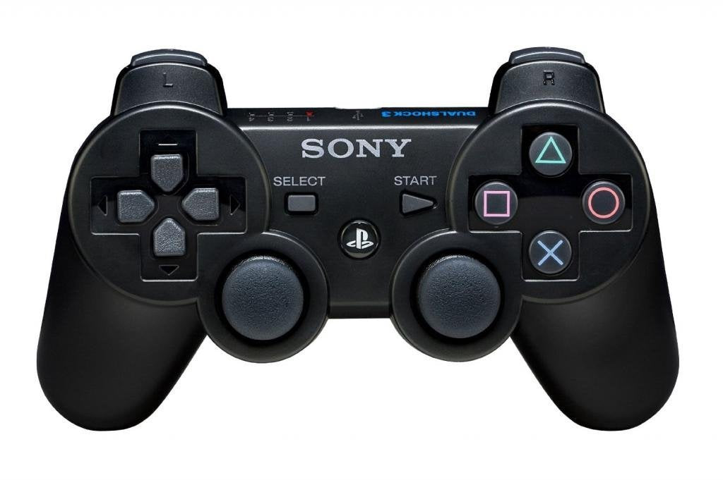 Sony PlayStation 3 DualShock 3 wireless controller in black, offers wireless freedom and tactile vibration feedback.