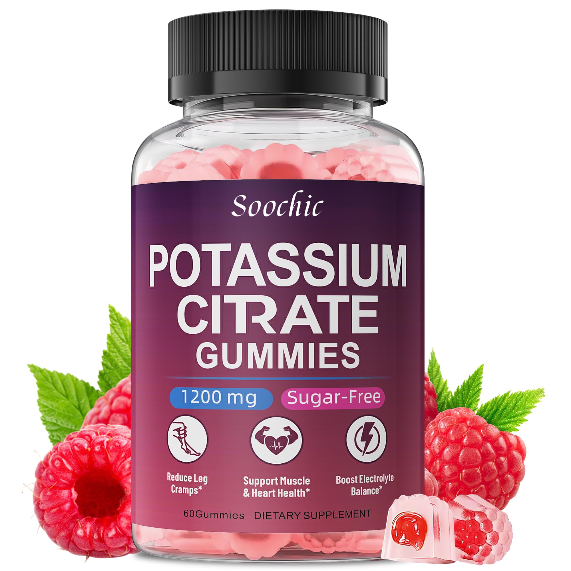 Soochic Potassium Citrate Gummies raspberry bottle for convenient daily support