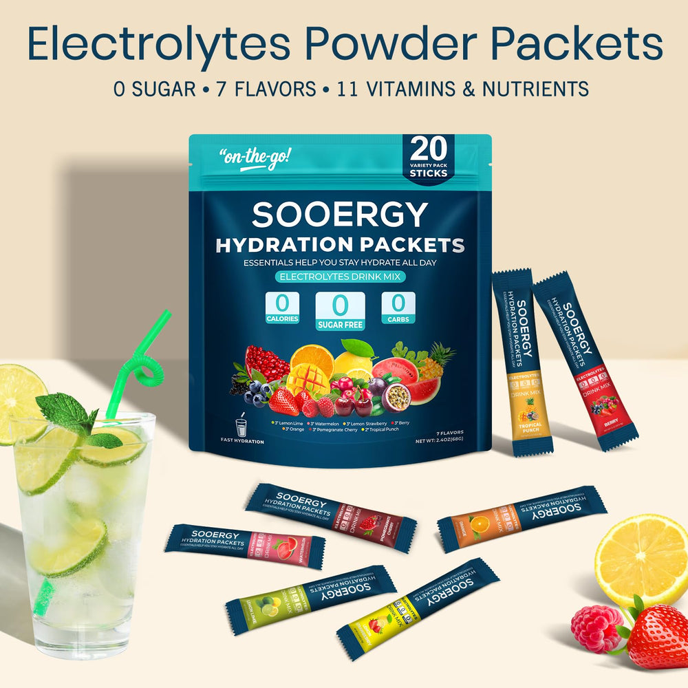 Sooergy electrolytes powder Lemon Strawberry stick ideal for daily hydration