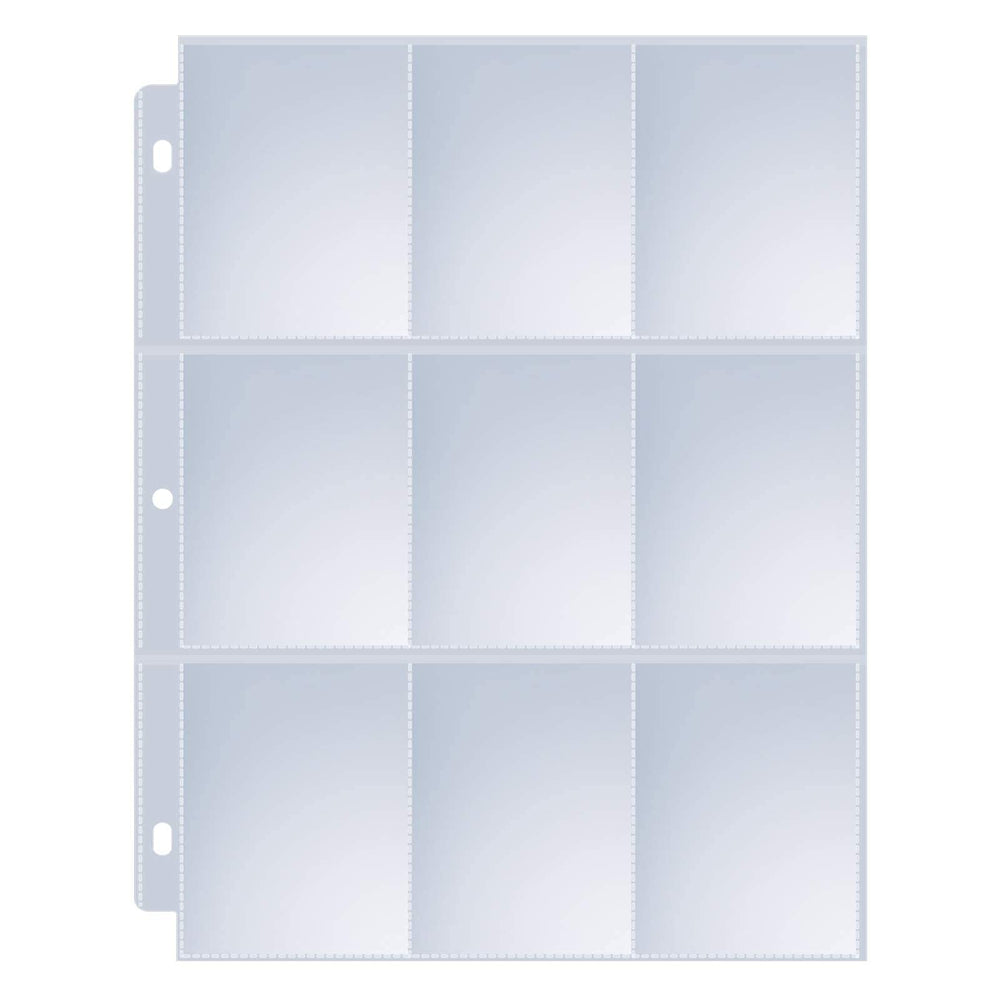 Sooez 9-pocket page protector shows clear pockets for quick card viewing.