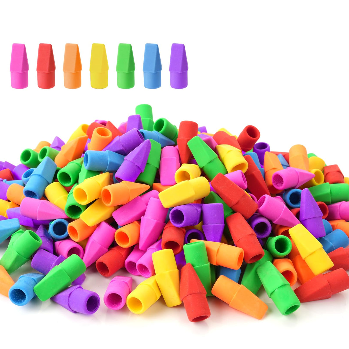 Sooez 120-pack pencil top erasers collection, vibrant colors for classroom fun and clean erasing.