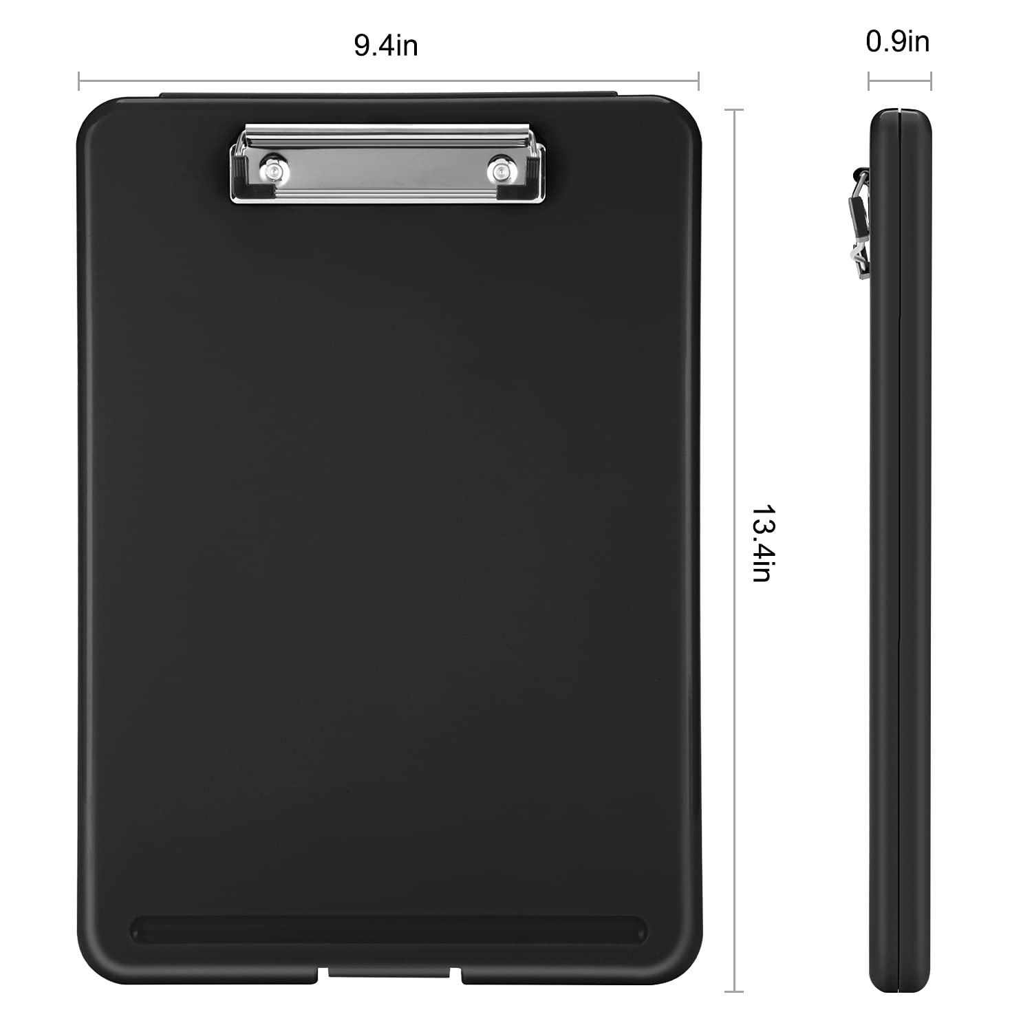 Sooez clipboard storage compartment open demonstrates deep space for papers and tools.