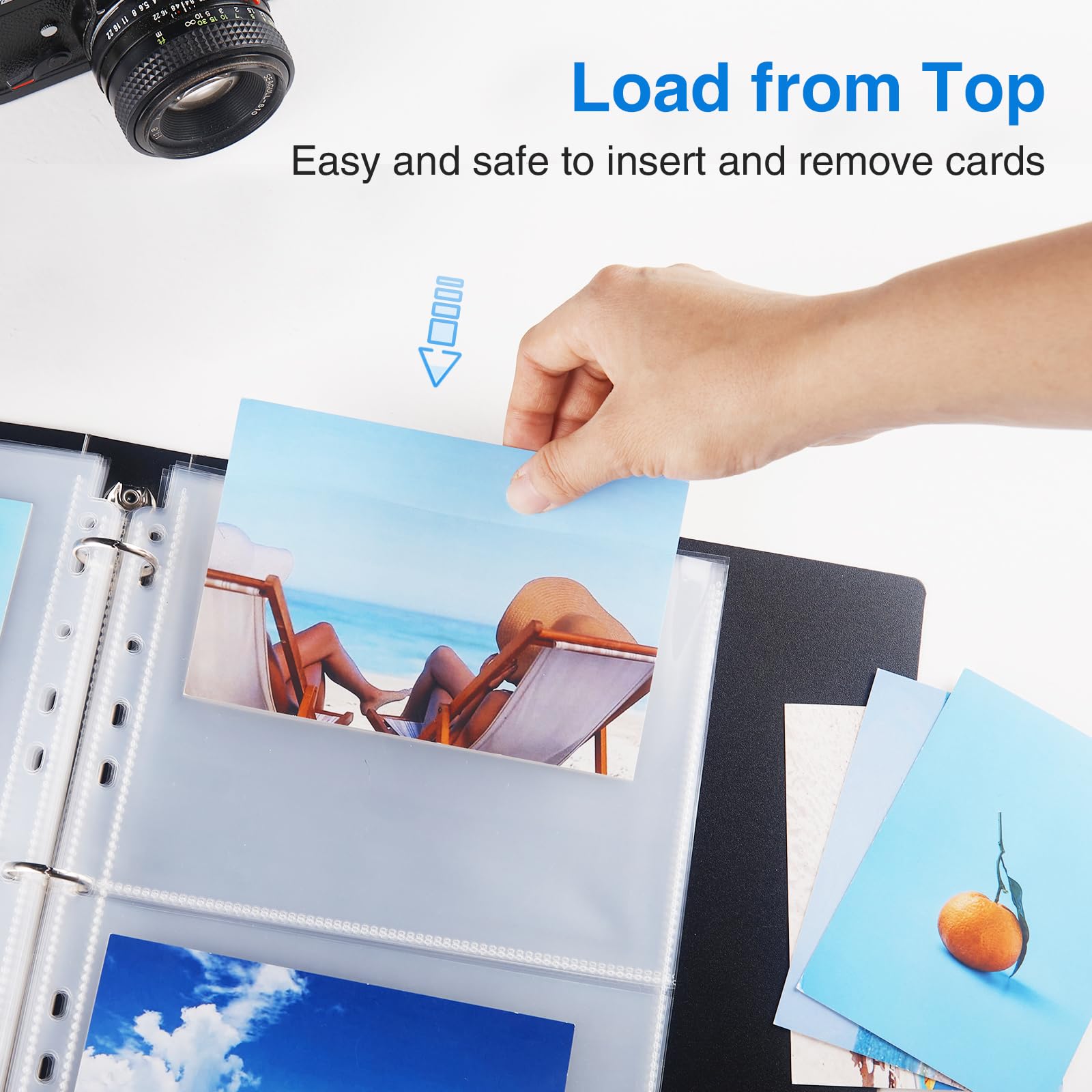 Sooez top-load sleeves for easy insertion.