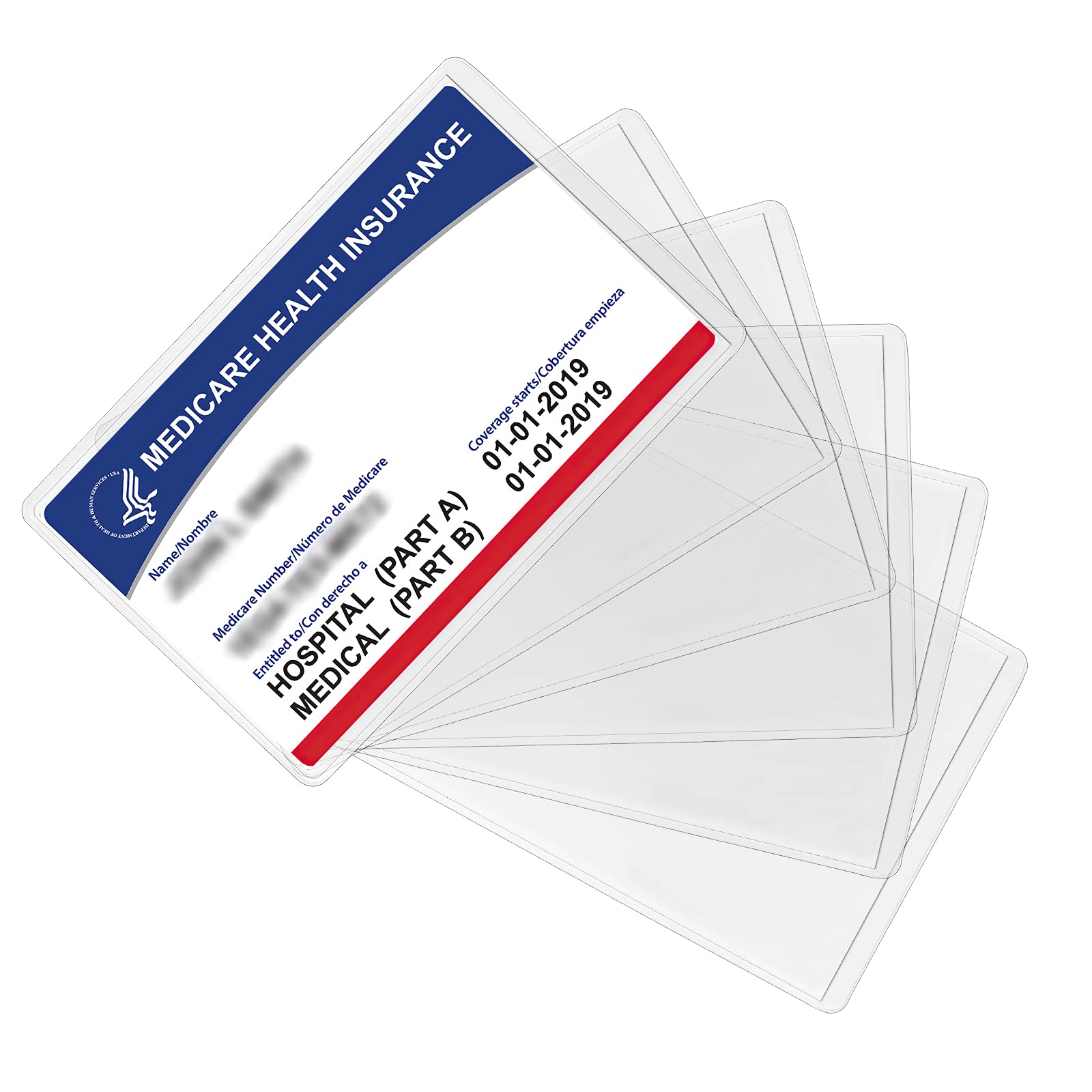Sooez Medicare sleeve pack front view, ten clear protectors for secure cards