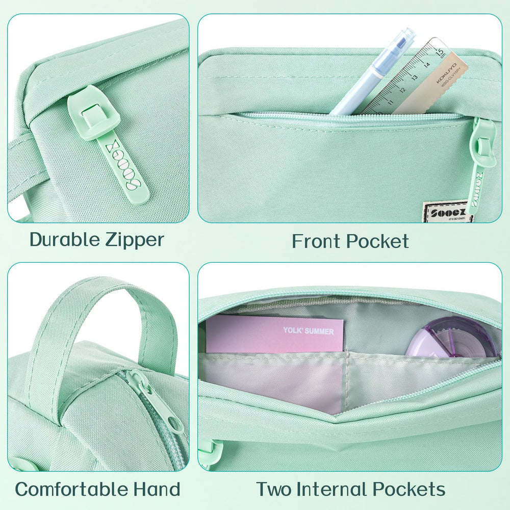 Sooez pencil case mint green easy-grip handle for portable use