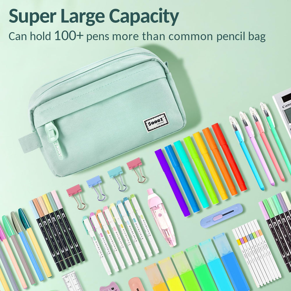 Sooez pencil case mint green elastic straps secure frequently used pencils