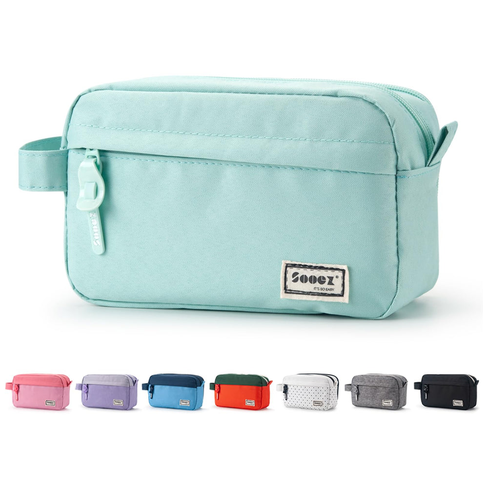Sooez pencil case mint green front view shows large capacity for pens and supplies