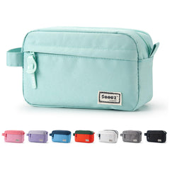 Sooez pencil case mint green front view shows large capacity for pens and supplies
