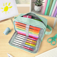 Sooez pencil case mint green three-compartments layout keeps tools organized