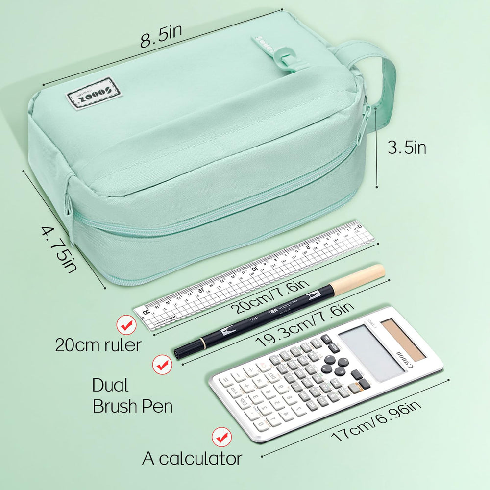 Sooez pencil case mint green washable polyester fabric protects contents from dust