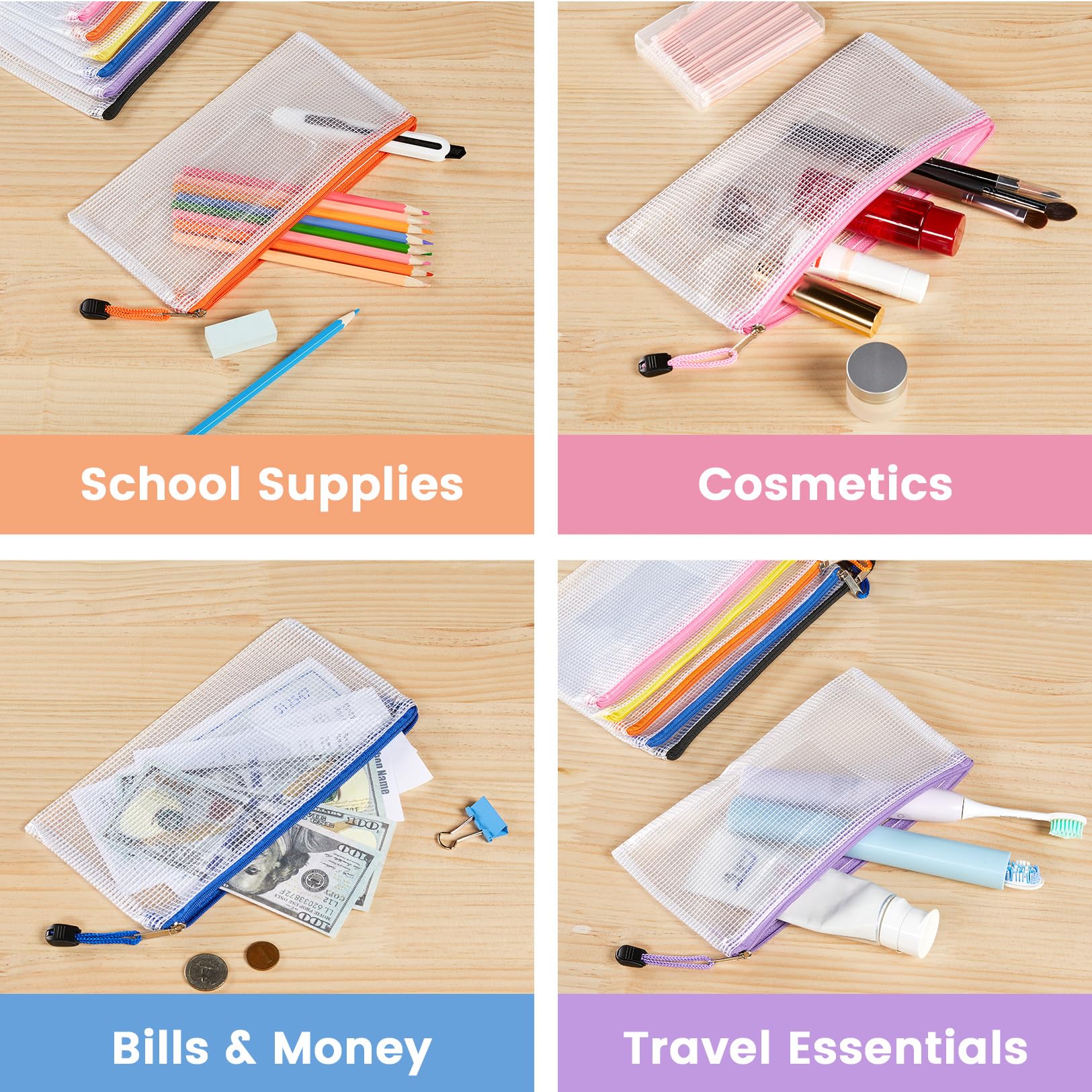 Sooez travel-ready pouches suit cosmetics, toys, and small items