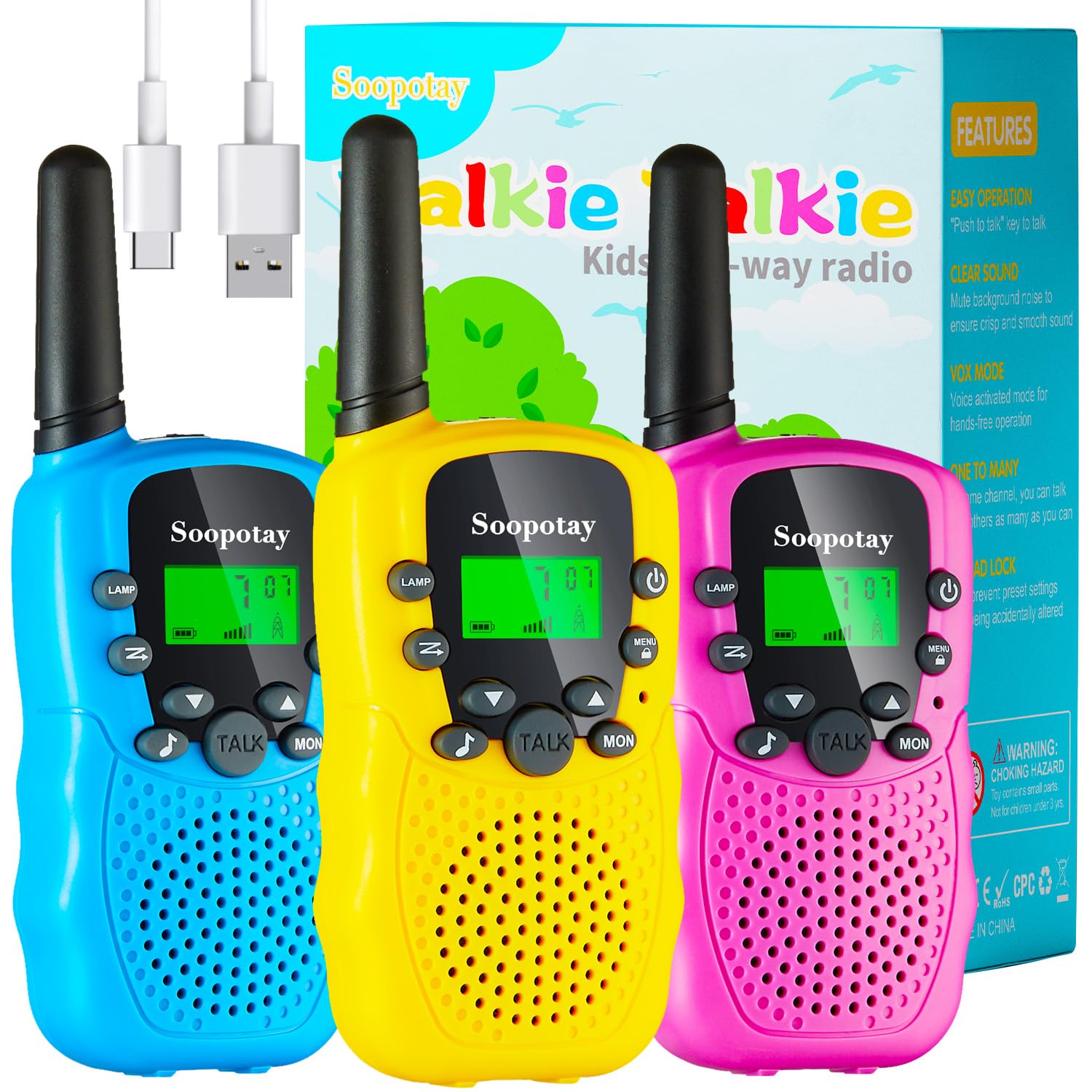 Soopotay rechargeable walkie talkie with long lasting battery for outdoor play