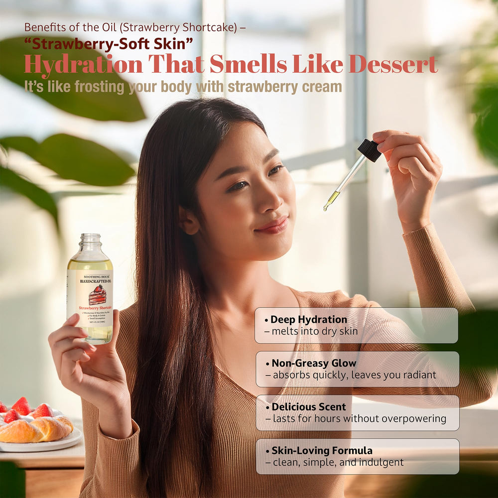 Soothing House Strawberry Shortcake daily-use routine demonstrates easy post-shower hydration.