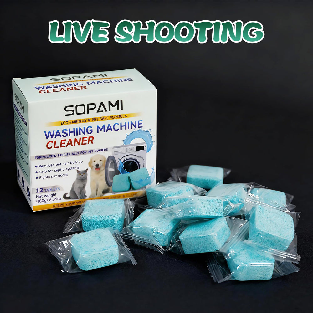 SOPAMI tablets targeting pet odors for fresher laundry cycles.