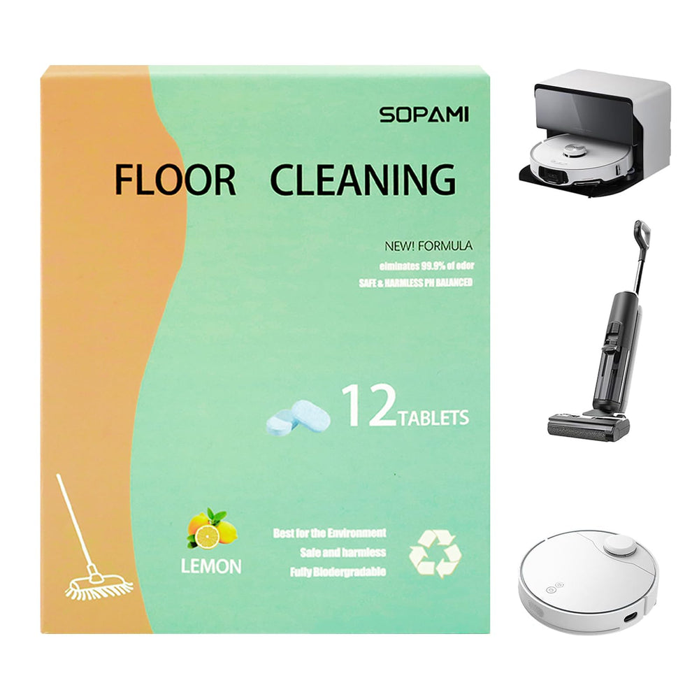 SOPAMI tablet dissolving in hot water to create ready-to-use cleaning solution.