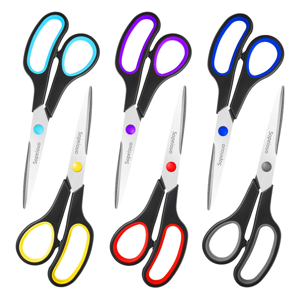Sopeiouo 8-inch scissors with sharp blades for clean cuts in paper and light fabric.