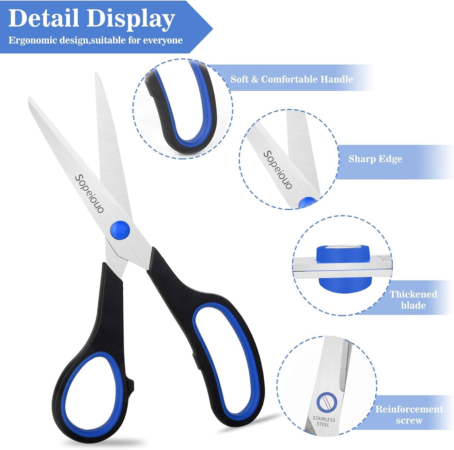 Sopeiouo multipurpose scissors-friendly for sewing, crafts, and everyday tasks.