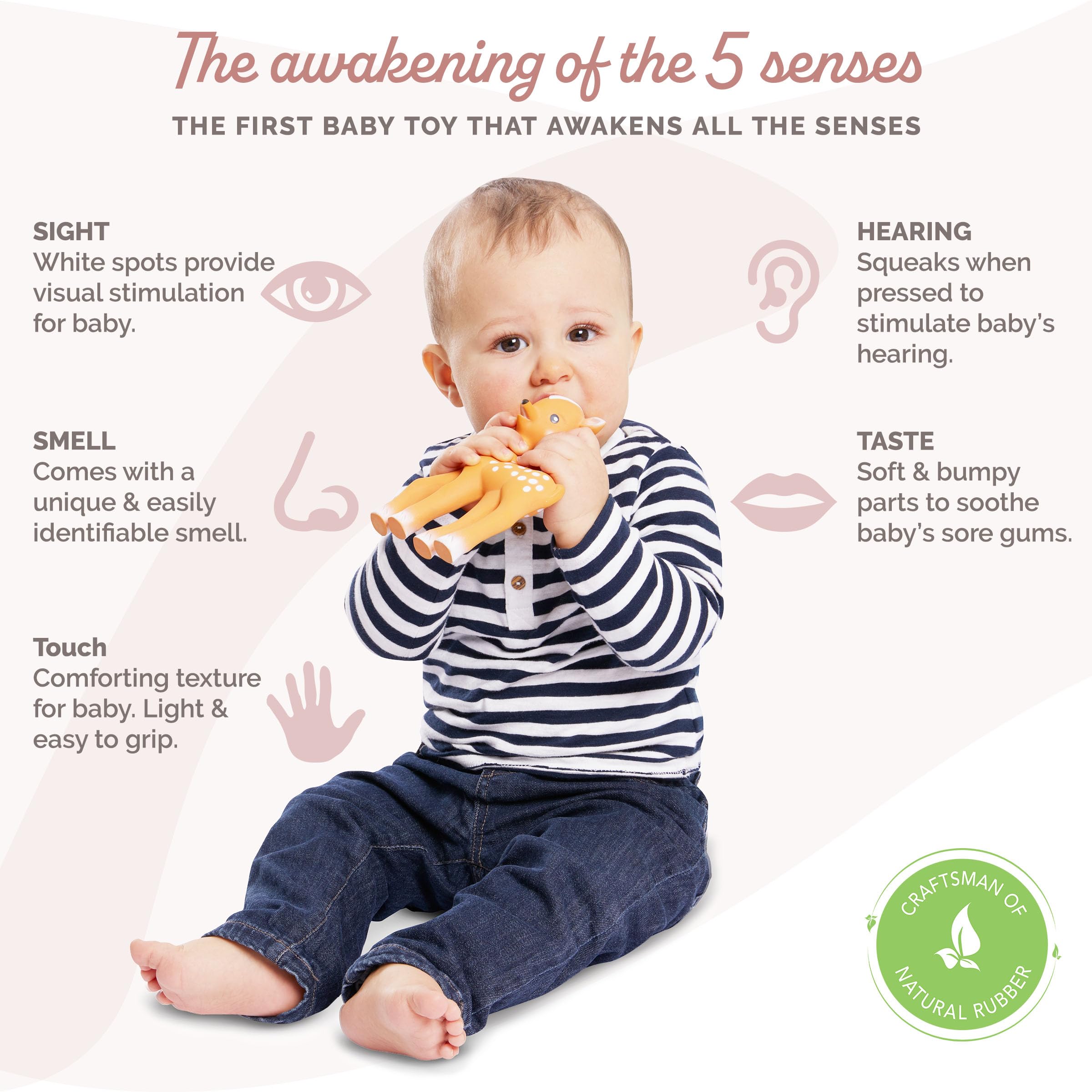 Sophie la girafe Fanfan teether inside squeaker for sensory play.