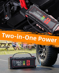 Soramir 5000A jump starter clamps connected to car battery